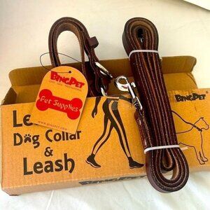 Dog Leather Collar & Leash Set